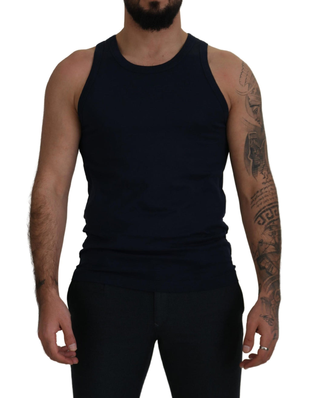 Blue Cotton Sleeveless Logo Men T-shirt - it48-m