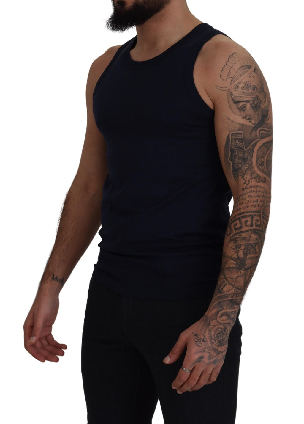 Blue Cotton Sleeveless Logo Men T-shirt - it48-m