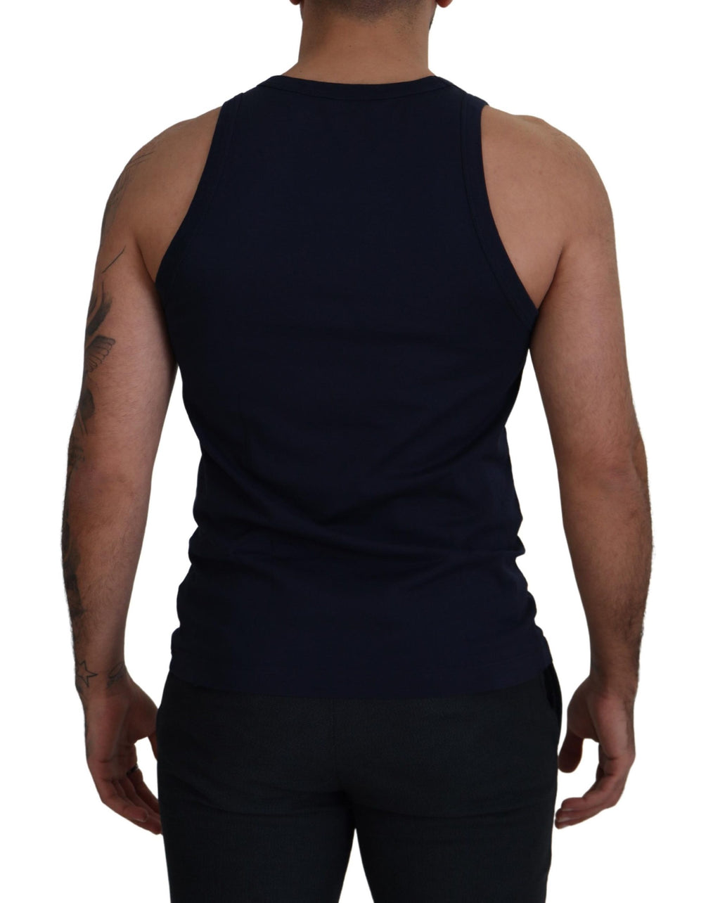 Blue Cotton Sleeveless Logo Men T-shirt - it48-m