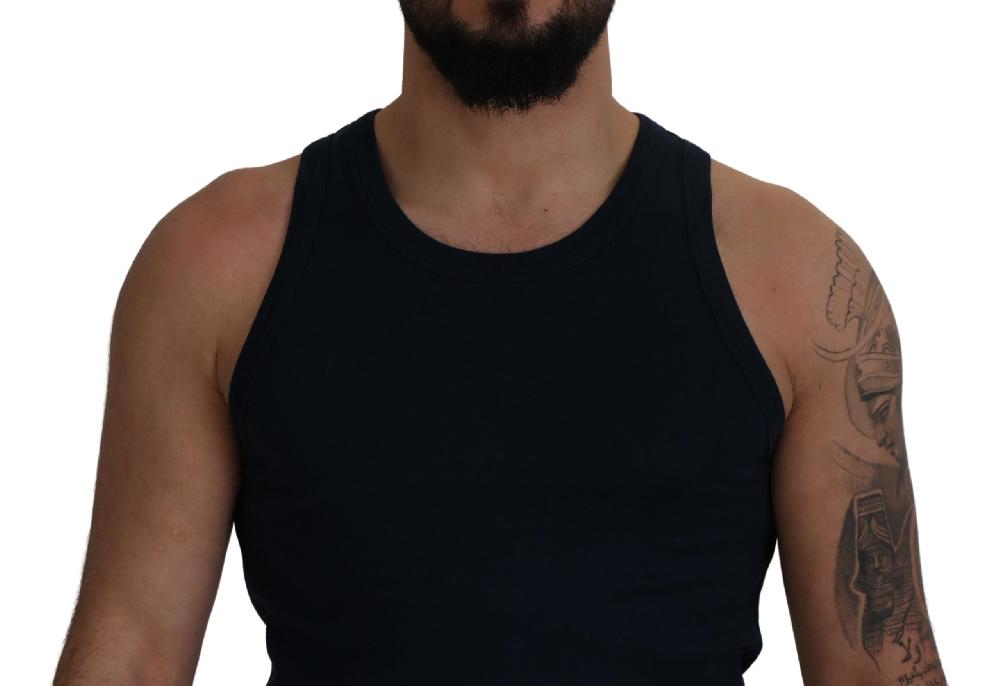 Blue Cotton Sleeveless Logo Men T-shirt - it48-m