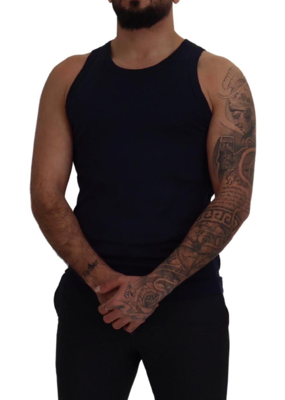 Blue Cotton Sleeveless Logo Men T-shirt - it48-m