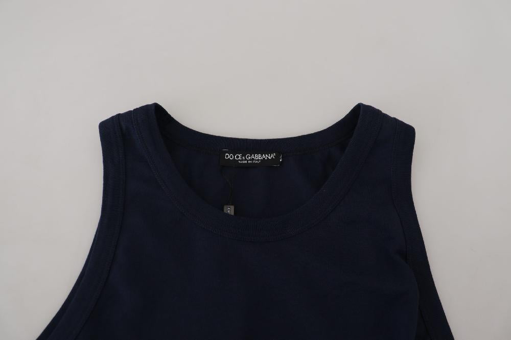 Blue Cotton Sleeveless Logo Men T-shirt - it48-m