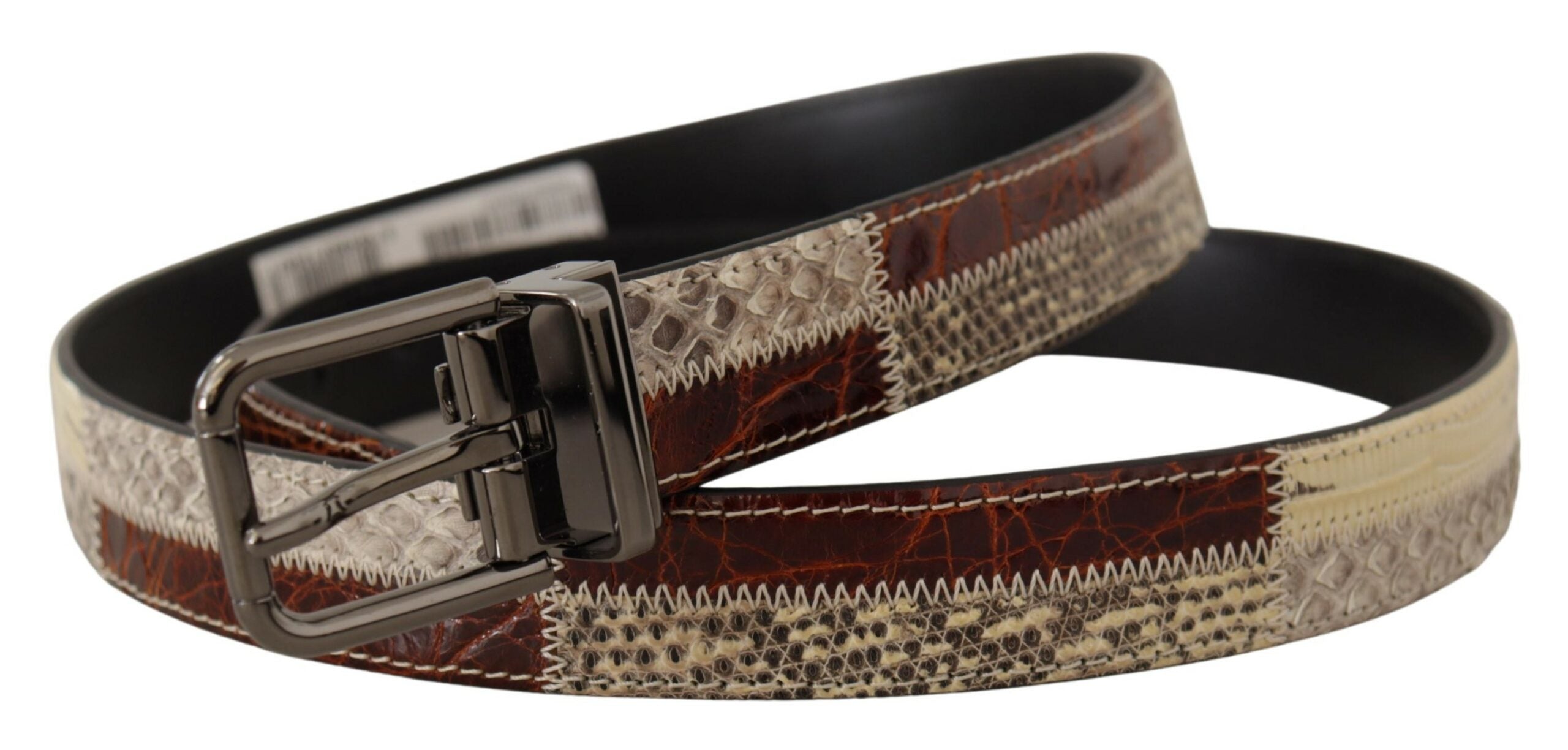Multicolor Exotic Leather Patchwork Metal Belt - 90-cm-36-inches