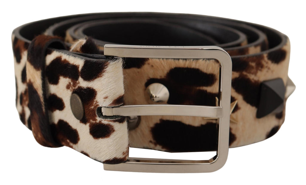 Brown Leopard Print Stud...eather Metal Buckle Belt - 95-cm-38-inches