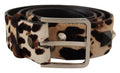Brown Leopard Print Stud...eather Metal Buckle Belt - 95-cm-38-inches