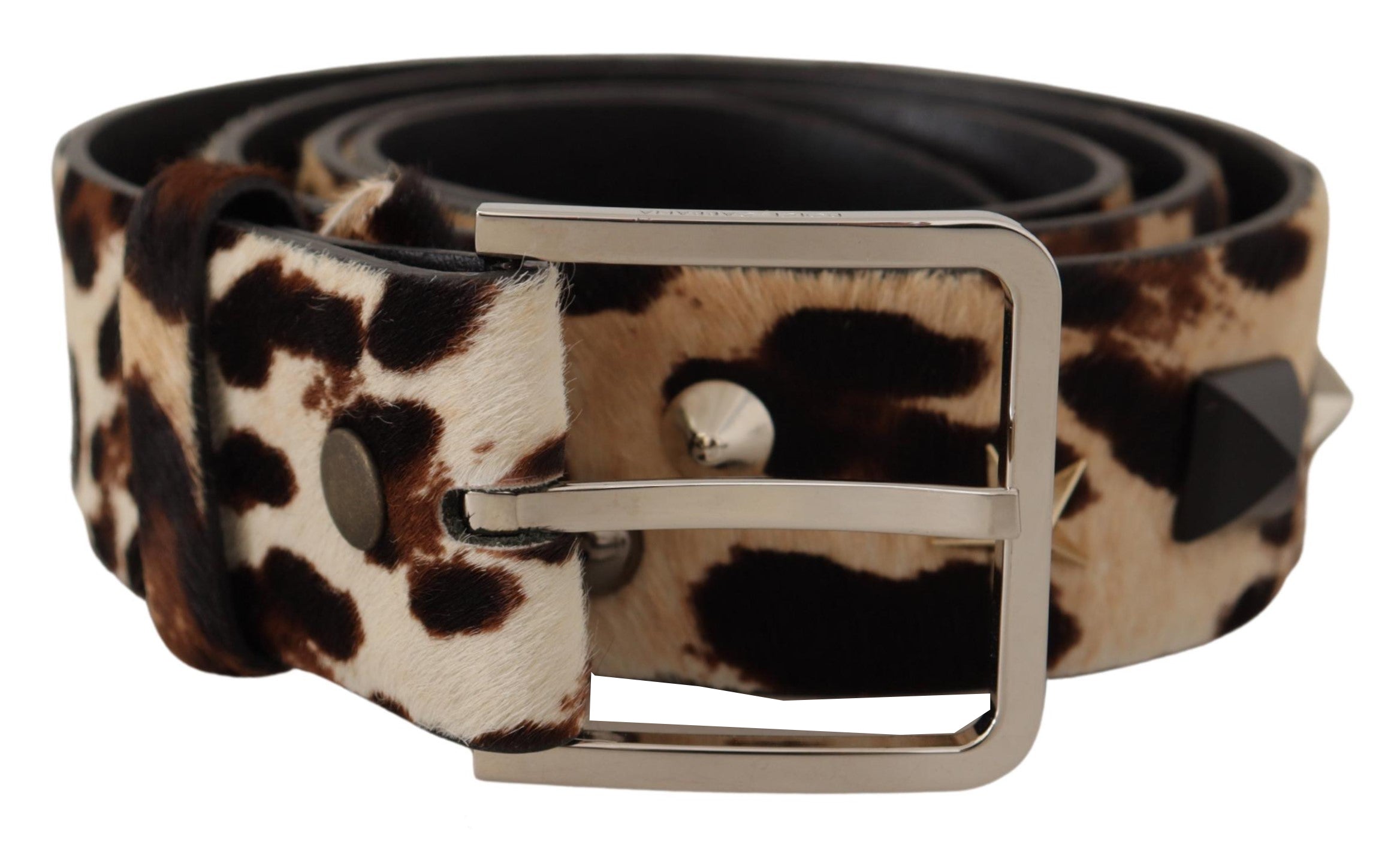 Brown Leopard Print Stud...eather Metal Buckle Belt - 95-cm-38-inches