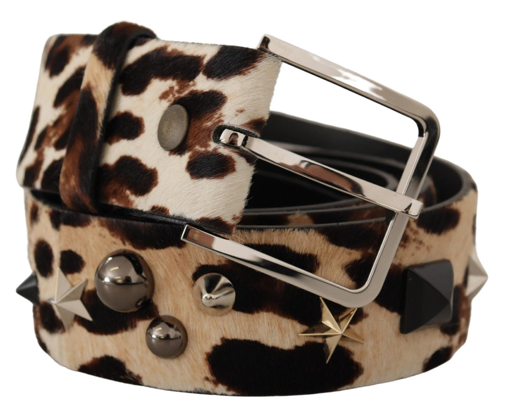 Brown Leopard Print Stud...eather Metal Buckle Belt - 95-cm-38-inches