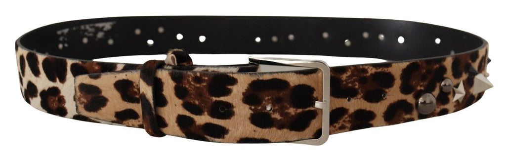 Brown Leopard Print Stud...eather Metal Buckle Belt - 95-cm-38-inches
