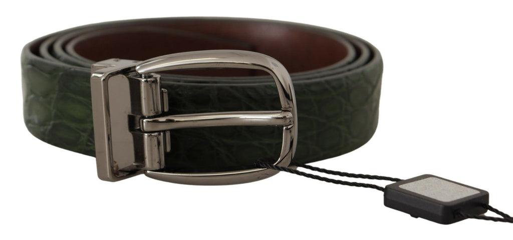 Green Exotic Leather Silver Buckle Belt - 95-cm-38-inches
