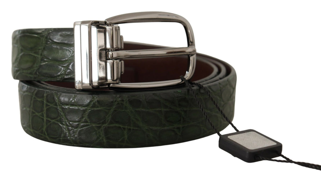 Green Exotic Leather Silver Buckle Belt - 95-cm-38-inches