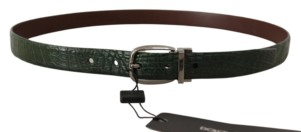 Green Exotic Leather Silver Buckle Belt - 95-cm-38-inches