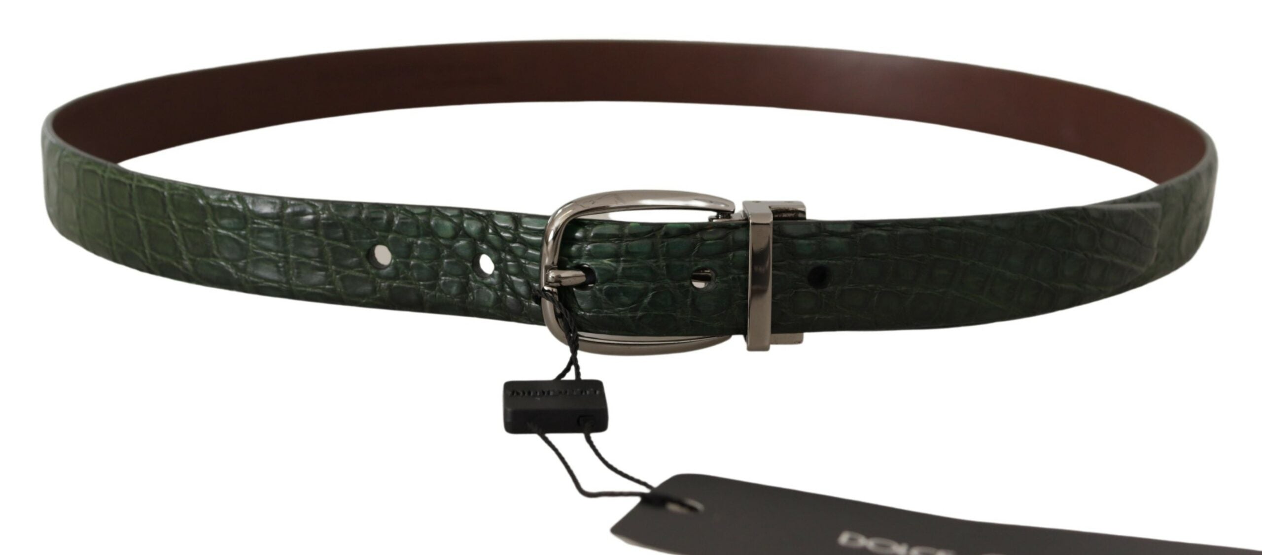 Green Exotic Leather Silver Buckle Belt - 95-cm-38-inches