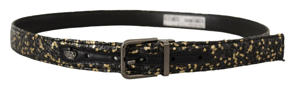 Gold Black Two-toned Leather Chrome Buckle Belt - 90-cm-36-inches