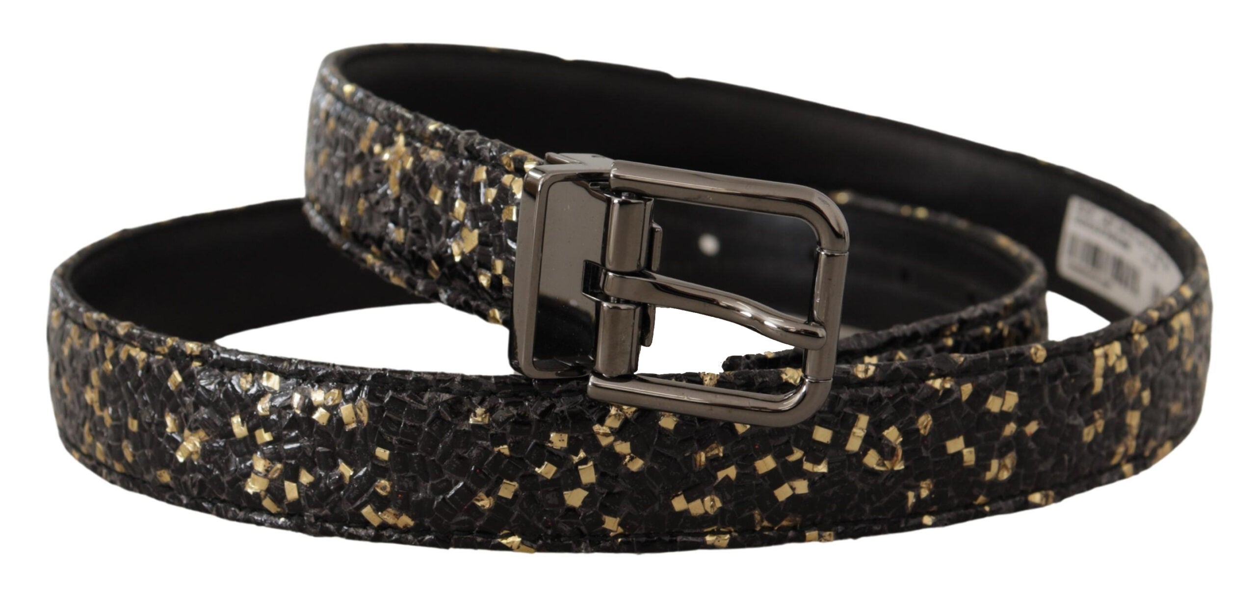 Gold Black Two-toned Leather Chrome Buckle Belt - 90-cm-36-inches