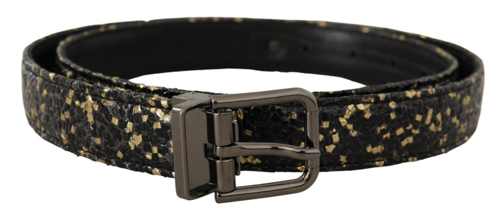 Gold Black Two-toned Leather Chrome Buckle Belt - 90-cm-36-inches