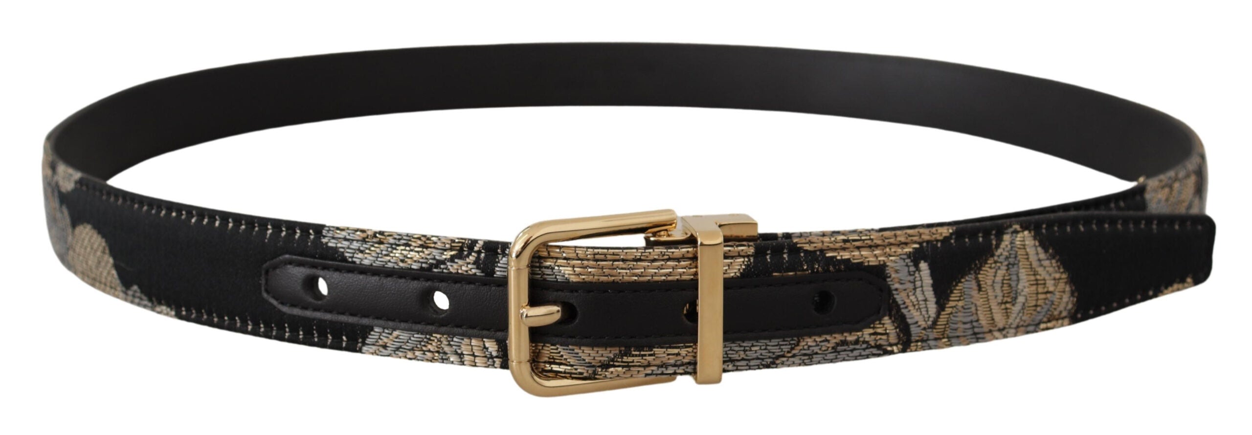 Multicolor Jacquard Leather Logo Gold Buckle Belt - 90-cm-36-inches