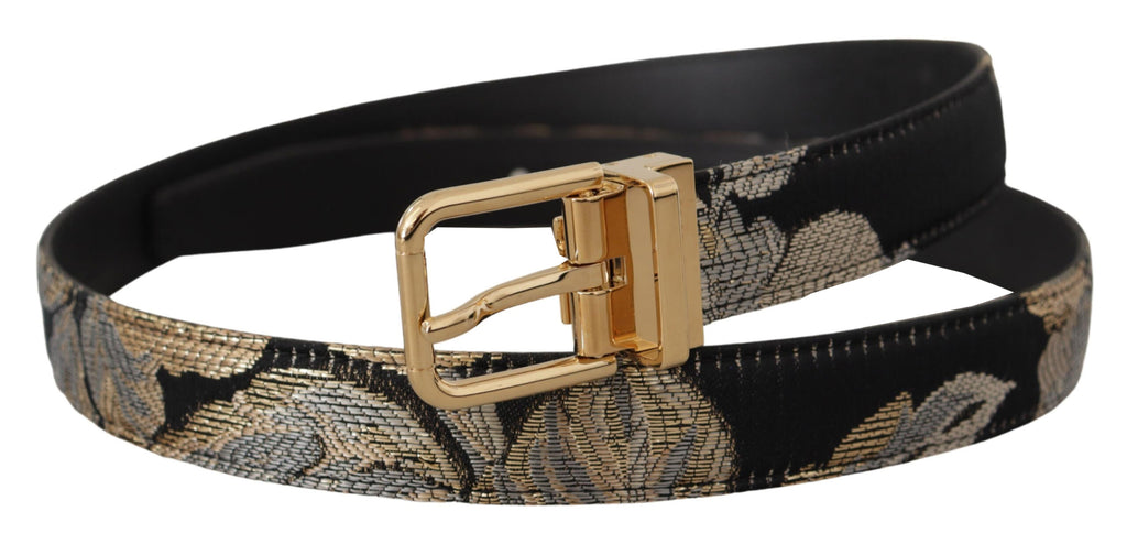 Multicolor Jacquard Leather Logo Gold Buckle Belt - 90-cm-36-inches