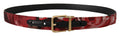 Red Jacquard Rose Leather Gold Metal Buckle Belt - 90-cm-36-inches