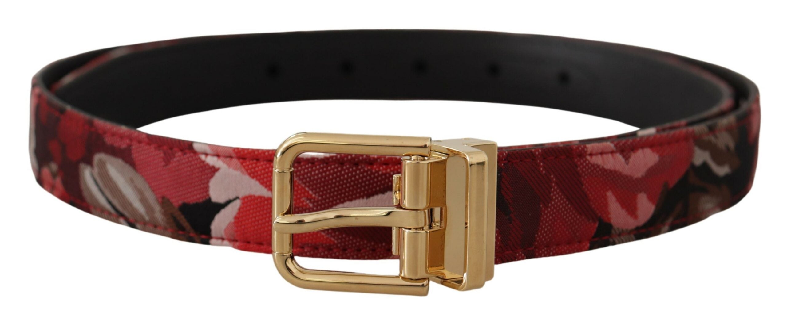 Red Jacquard Rose Leather Gold Metal Buckle Belt - 90-cm-36-inches