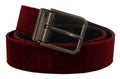 Maroon Velvet Leather Wide Vintage Metal Buckle Belt - 90-cm-36-inches