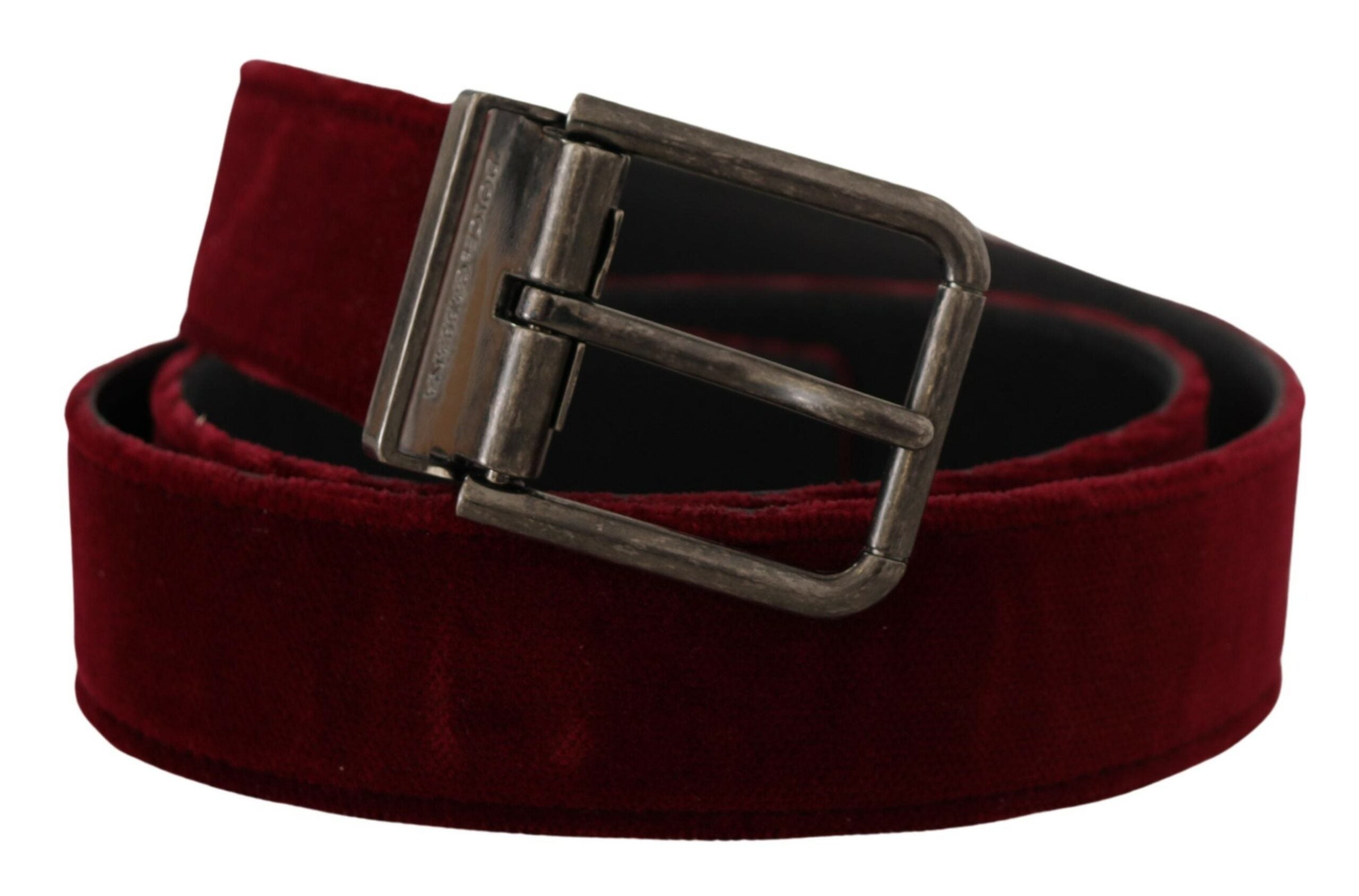 Maroon Velvet Leather Wide Vintage Metal Buckle Belt - 90-cm-36-inches