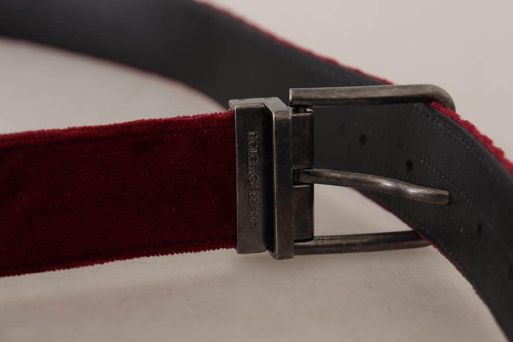 Maroon Velvet Leather Wide Vintage Metal Buckle Belt - 90-cm-36-inches