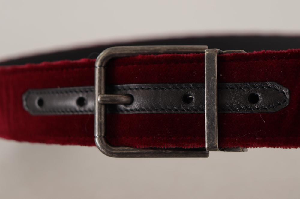 Maroon Velvet Leather Wide Vintage Metal Buckle Belt - 90-cm-36-inches