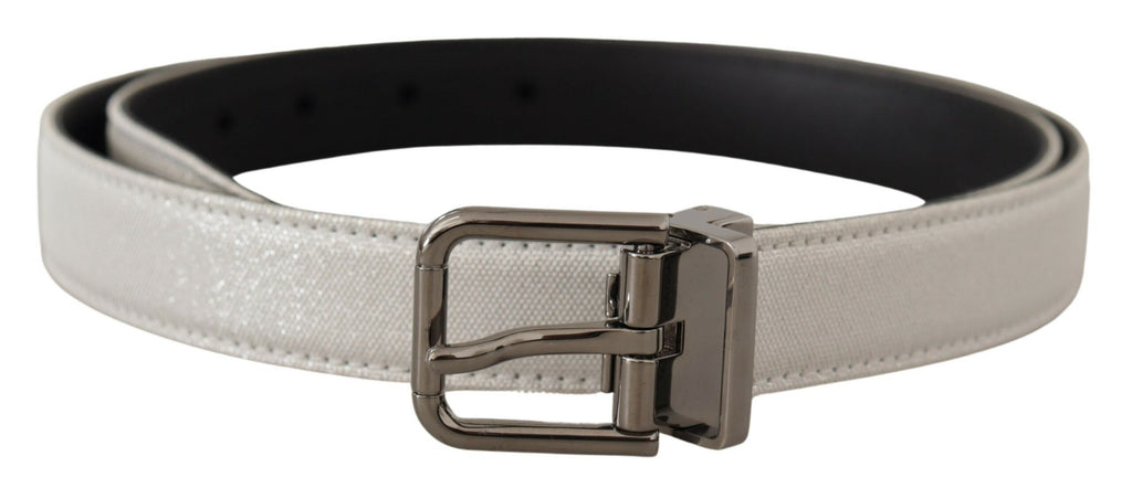 White Leather Black Chrome Logo Buckle Belt - 90-cm-36-inches