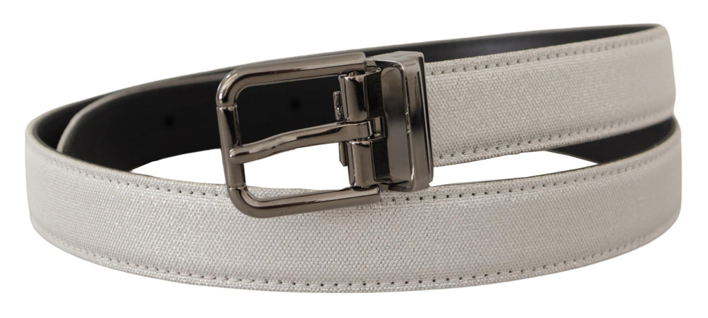 White Leather Black Chrome Logo Buckle Belt - 90-cm-36-inches