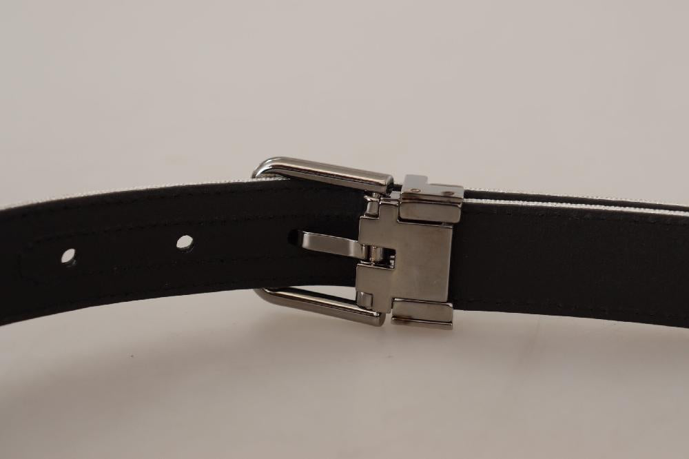 White Leather Black Chrome Logo Buckle Belt - 90-cm-36-inches