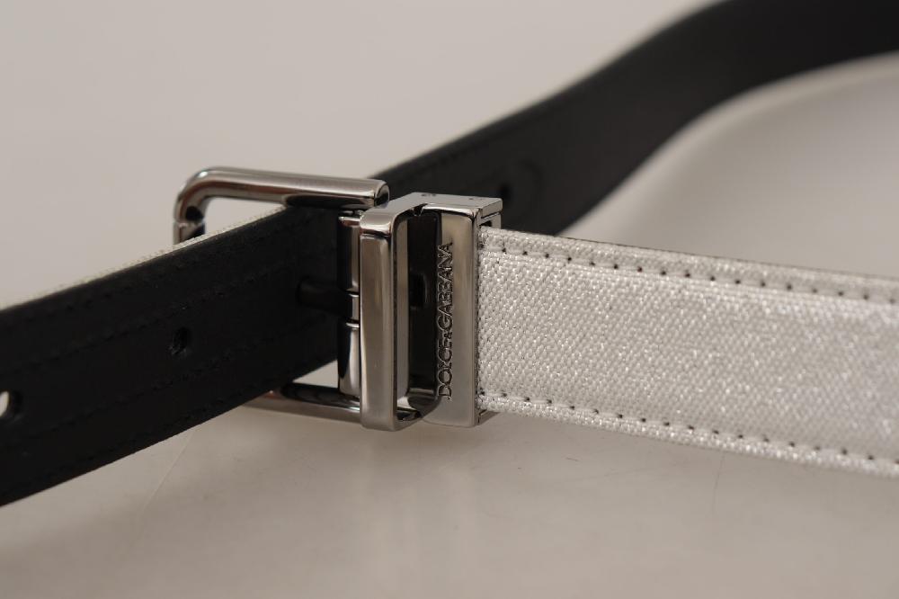 White Leather Black Chrome Logo Buckle Belt - 90-cm-36-inches