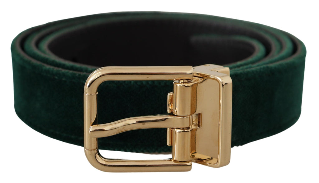 Green Velvet Leather Gold Metal Logo Belt - 85-cm-34-inches