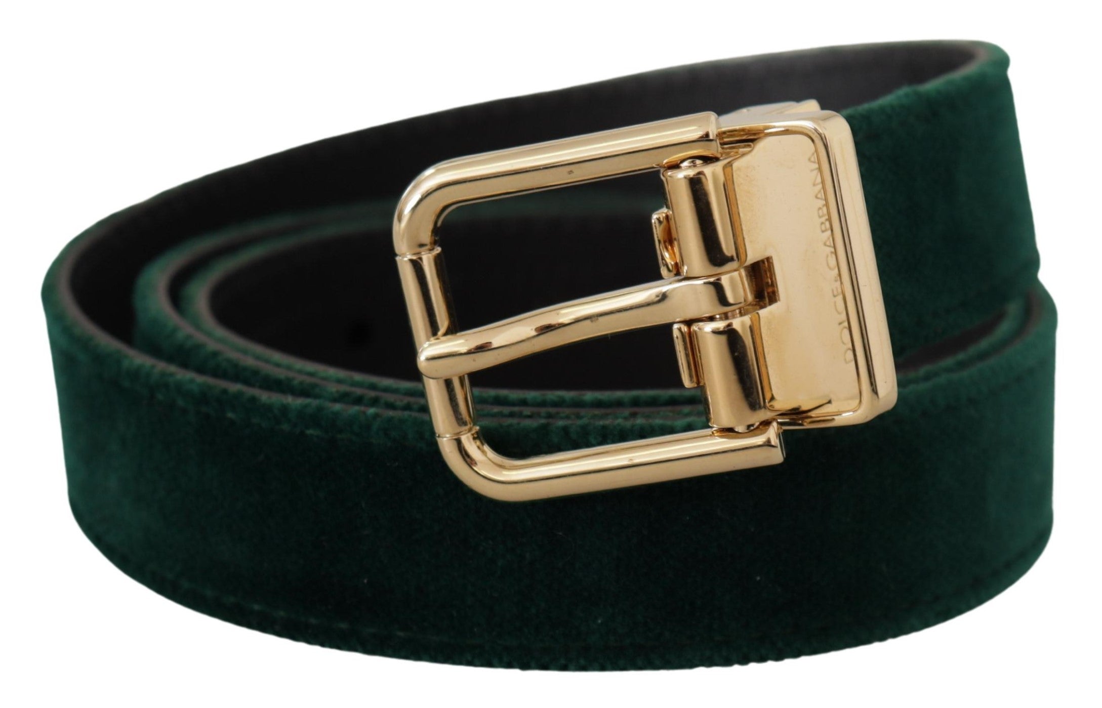 Green Velvet Leather Gold Metal Logo Belt - 85-cm-34-inches