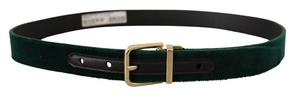 Green Velvet Leather Gold Metal Logo Belt - 85-cm-34-inches