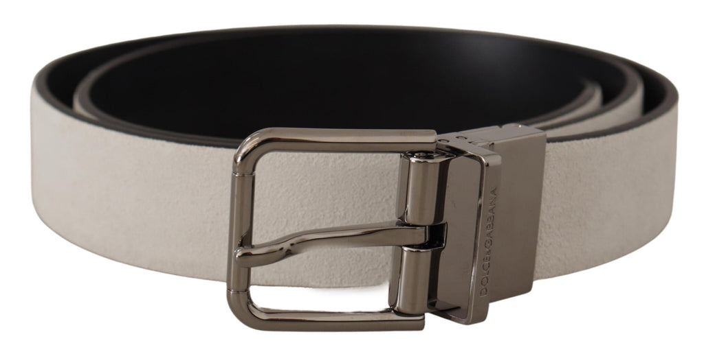 White Leather Silver Engraved Belt - 85-cm-34-inches