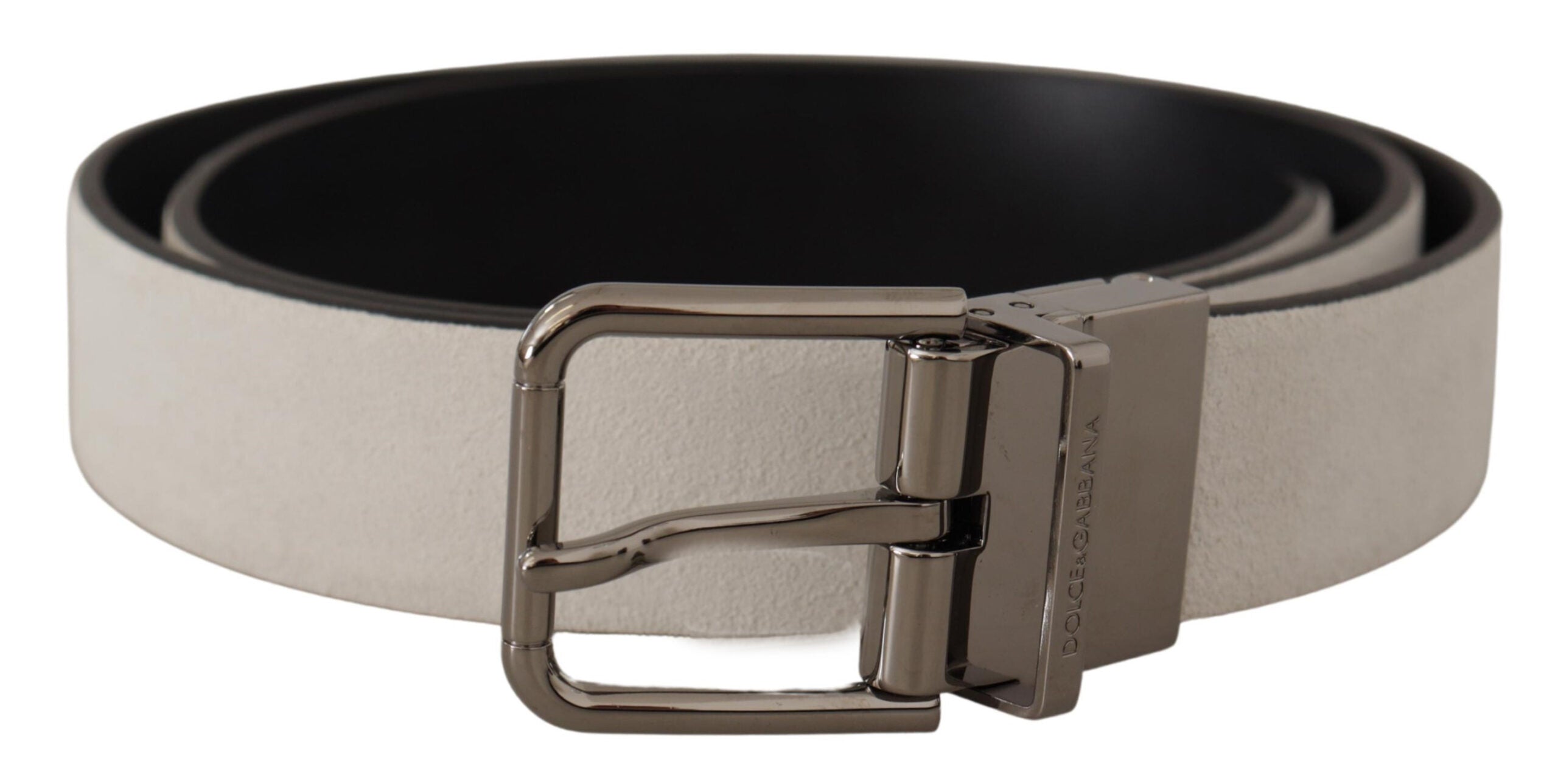 White Leather Silver Engraved Belt - 85-cm-34-inches