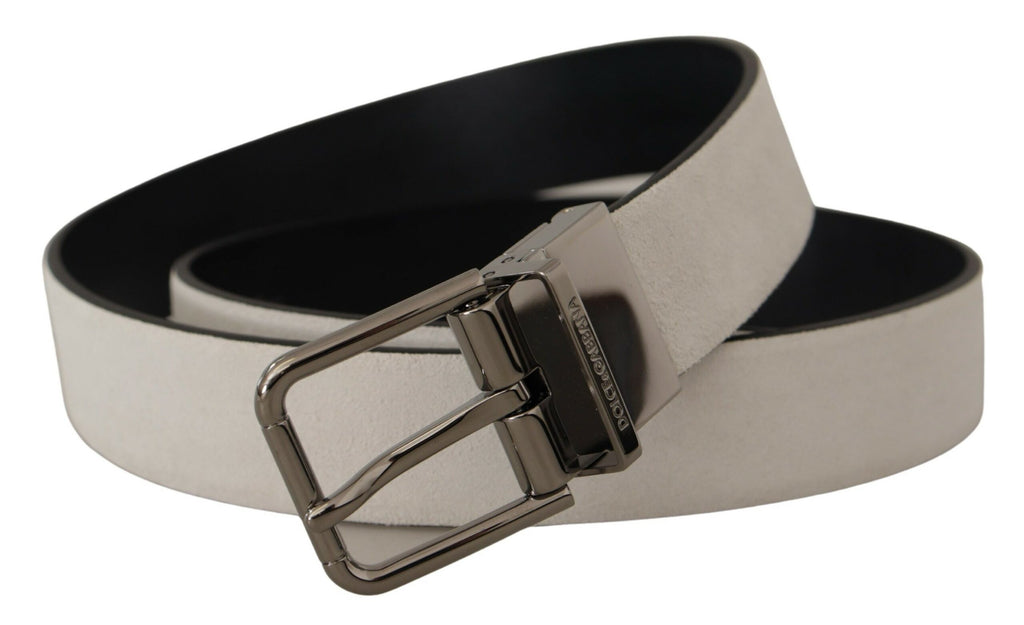 White Leather Silver Engraved Belt - 85-cm-34-inches