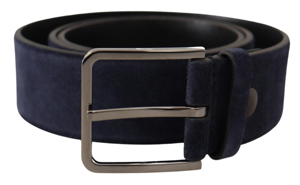Navy Blue Velvet Leather Silver Logo Buckle Belt - 90-cm-36-inches
