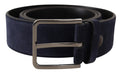 Navy Blue Velvet Leather Silver Logo Buckle Belt - 90-cm-36-inches