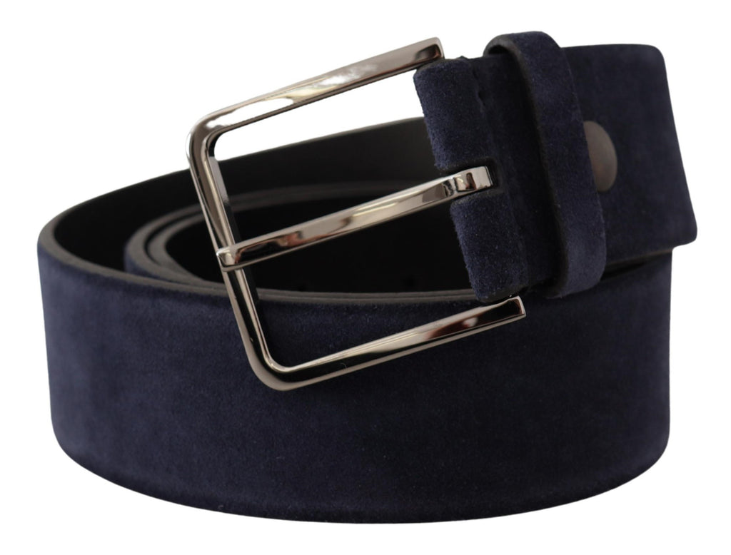 Navy Blue Velvet Leather Silver Logo Buckle Belt - 90-cm-36-inches