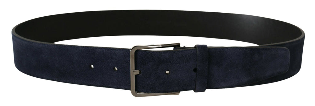 Navy Blue Velvet Leather Silver Logo Buckle Belt - 90-cm-36-inches