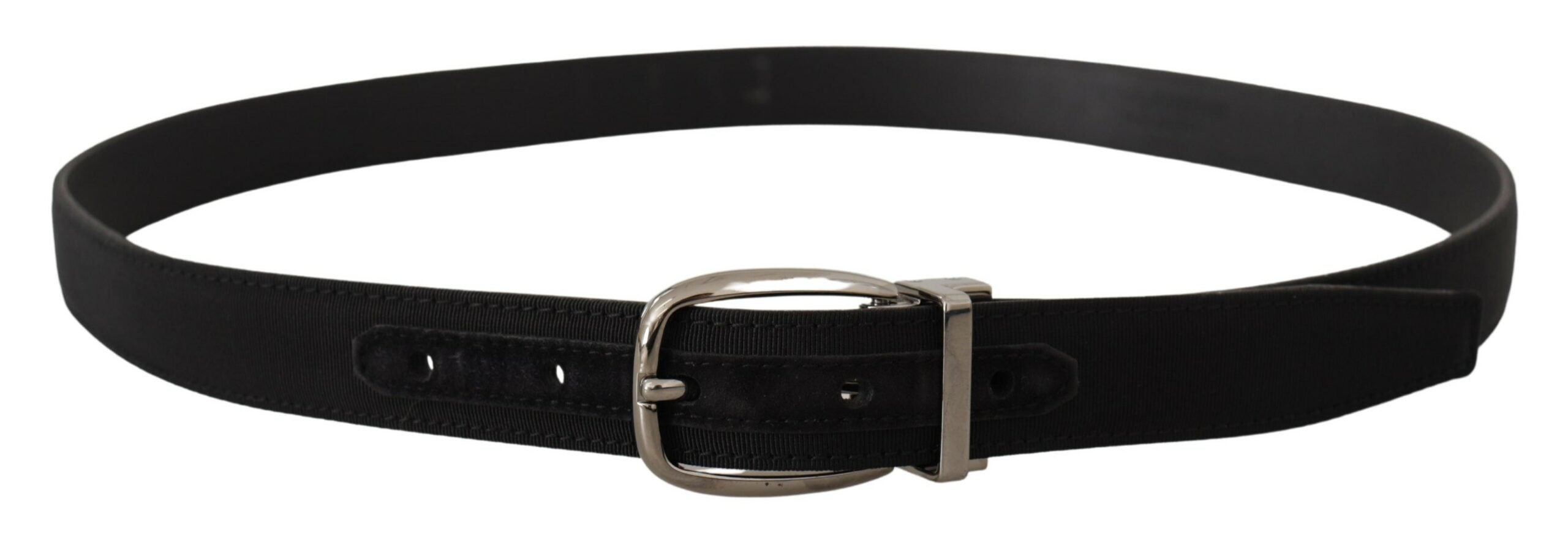 Black Grosgrain Leather Silver Logo Buckle Belt - 90-cm-36-inches