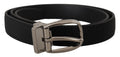 Black Grosgrain Leather Silver Logo Buckle Belt - 100-cm-40-inches