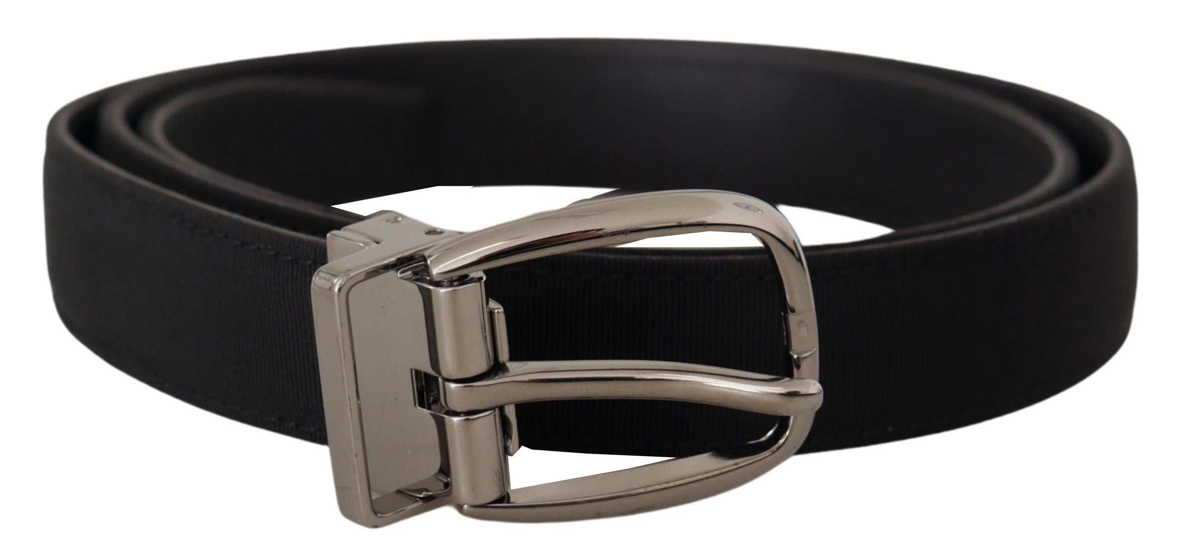 Black Grosgrain Leather Silver Logo Buckle Belt - 100-cm-40-inches