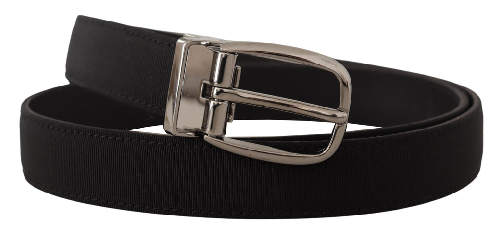Black Grosgrain Leather Silver Logo Buckle Belt - 100-cm-40-inches