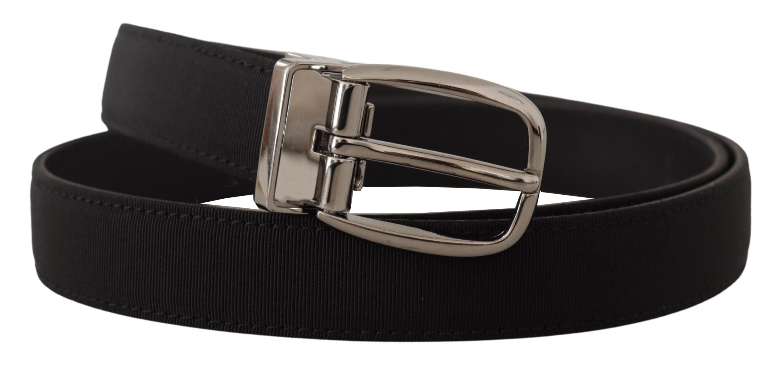 Black Grosgrain Leather Silver Logo Buckle Belt - 105-cm-42-inches