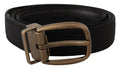 Black Grosgrain Leather Bronze Metal Belt - 80-cm-32-inches