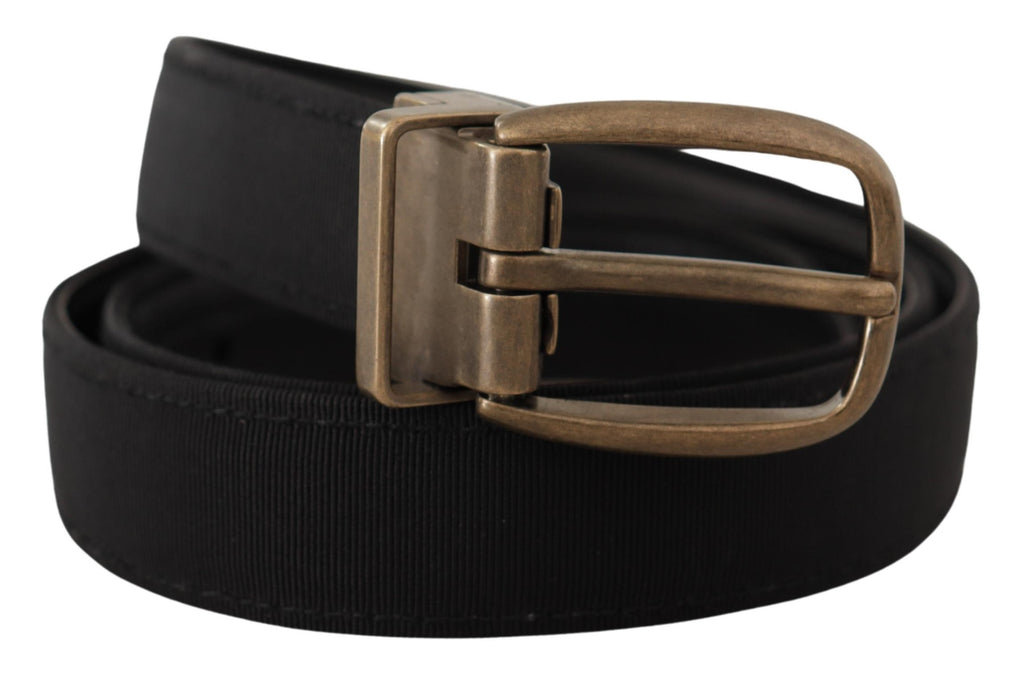 Black Grosgrain Leather Bronze Metal Belt - 80-cm-32-inches