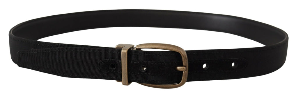 Black Grosgrain Leather Bronze Metal Belt - 80-cm-32-inches