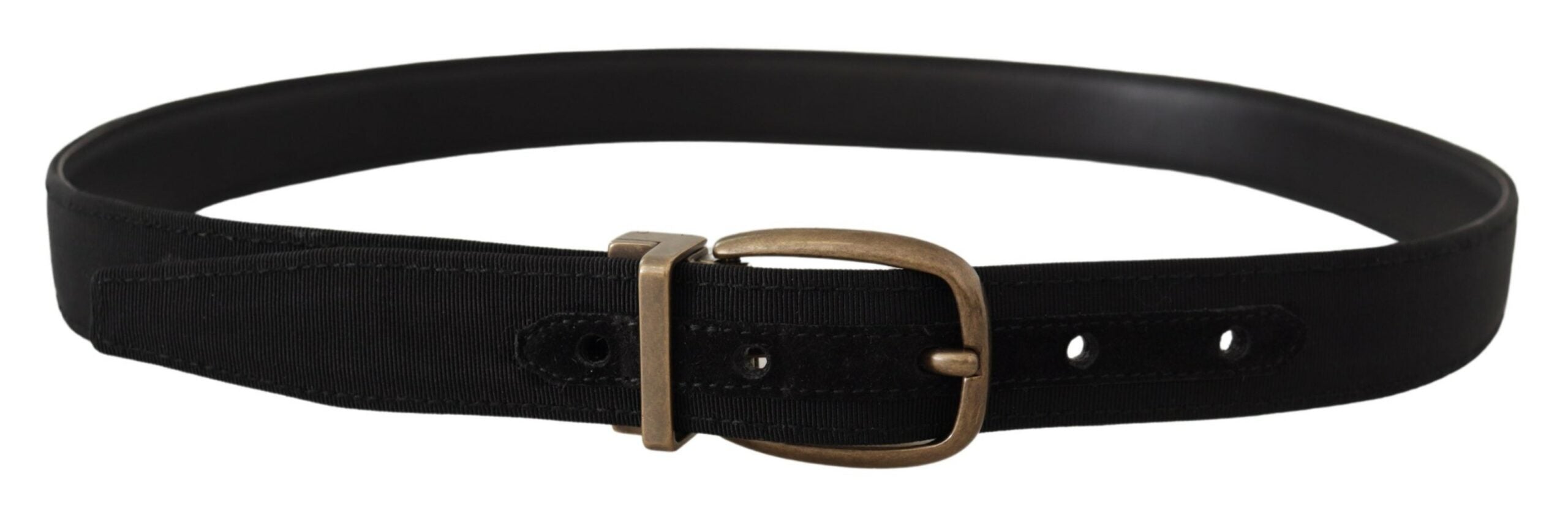 Black Grosgrain Leather Bronze Metal Belt - 80-cm-32-inches